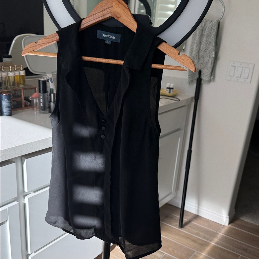 Modcloth Black Sheer Sleeveless Blouse